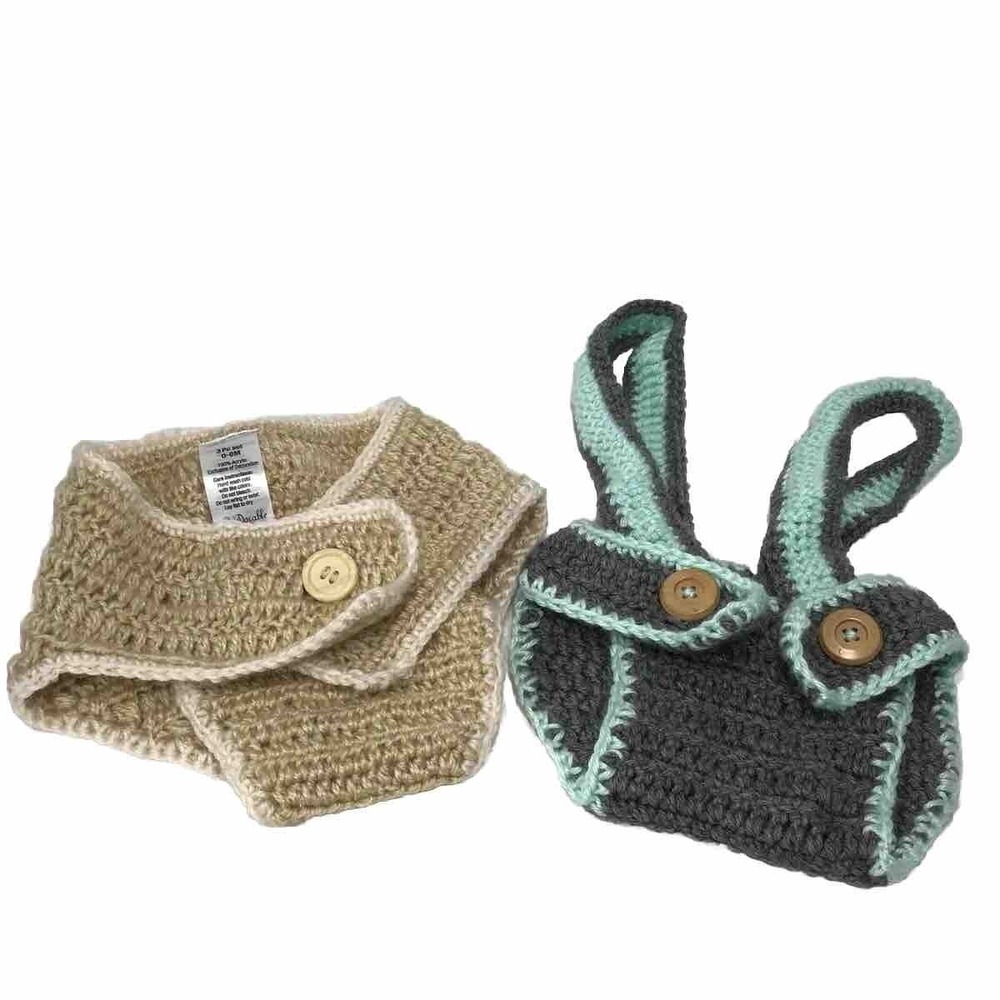 So 'Dorable Two Crocheted Diaper Covers 0-6m Suspenders Bunny Tail Easter